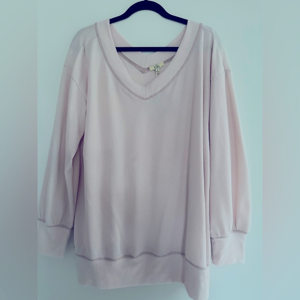 KORI Oversized V Front/Back Pale Pink Ribbed Top Size M - NWT